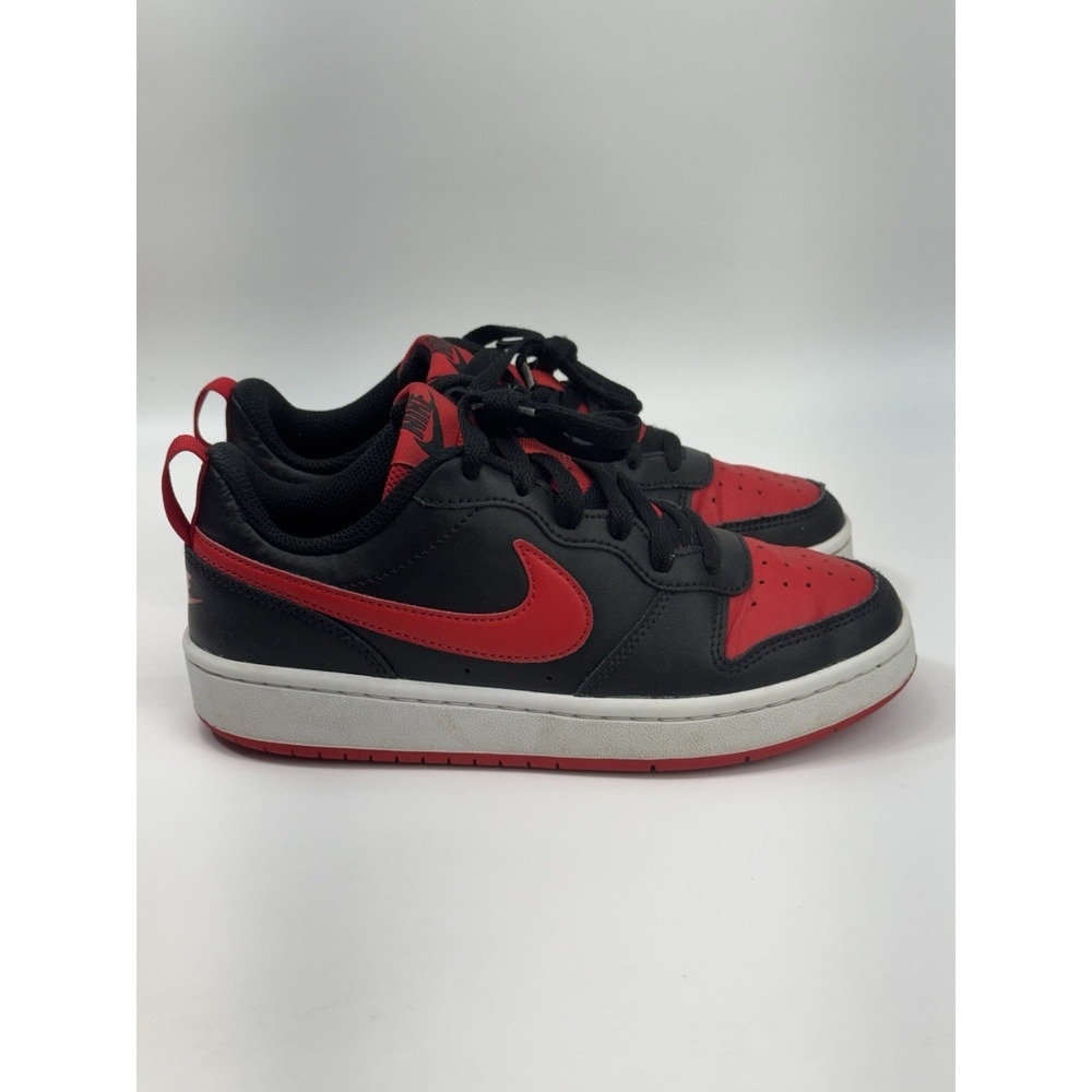 Nike Boys Court Borough Low Recraft Black Red White Sneaker Shoes Size 4.5Y